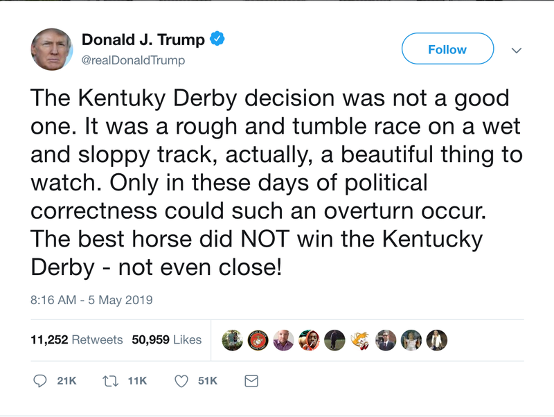 Illustration for article titled The Big Wet President Blames Kentucky Derby Result On PC Police